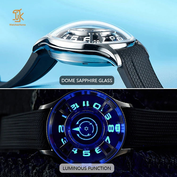 Unique Dome Mechanical Automatic Wandering Watches Bule 41mm