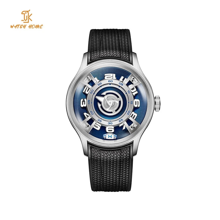 Unique Dome Mechanical Automatic Wandering Watches Bule 41mm