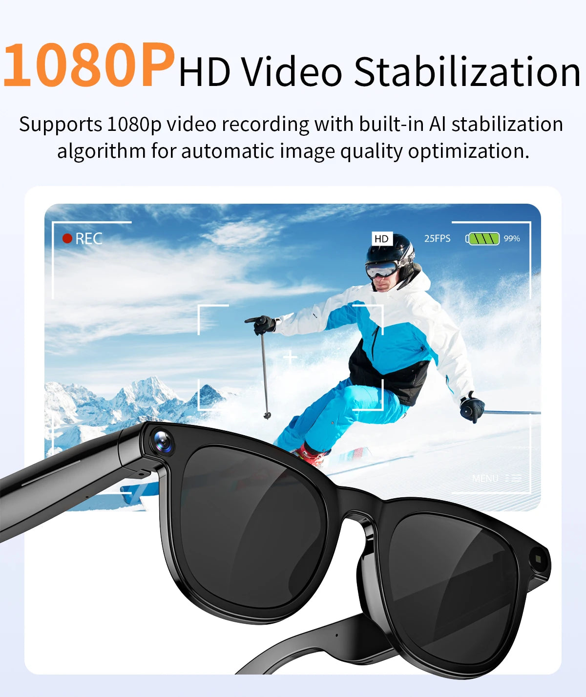 AI Smart Glasses V3 with 8MP Camera & ChatGPT. Features Bluetooth Call, Voice Wake-Up, Video Record & Music Play