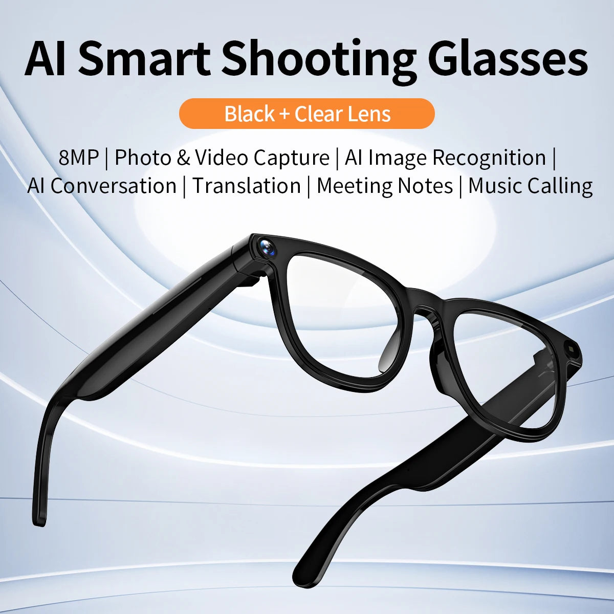 AI Smart Glasses V3 with 8MP Camera & ChatGPT. Features Bluetooth Call, Voice Wake-Up, Video Record & Music Play