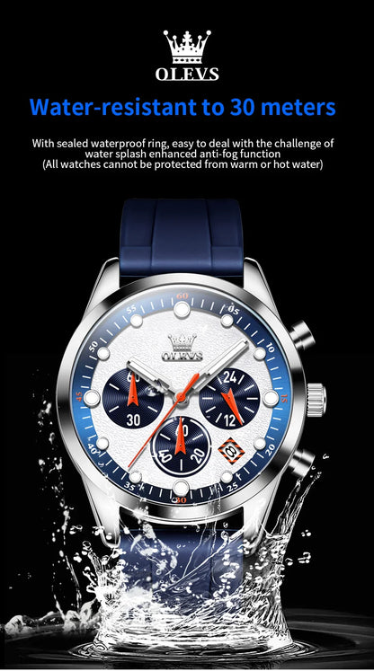 OLEVS 5602 Men Watch Silicone Strap Luxury Quartz Watch Classic HD Waterproof Luminous Chronograph TOP Business Dress Men Watch