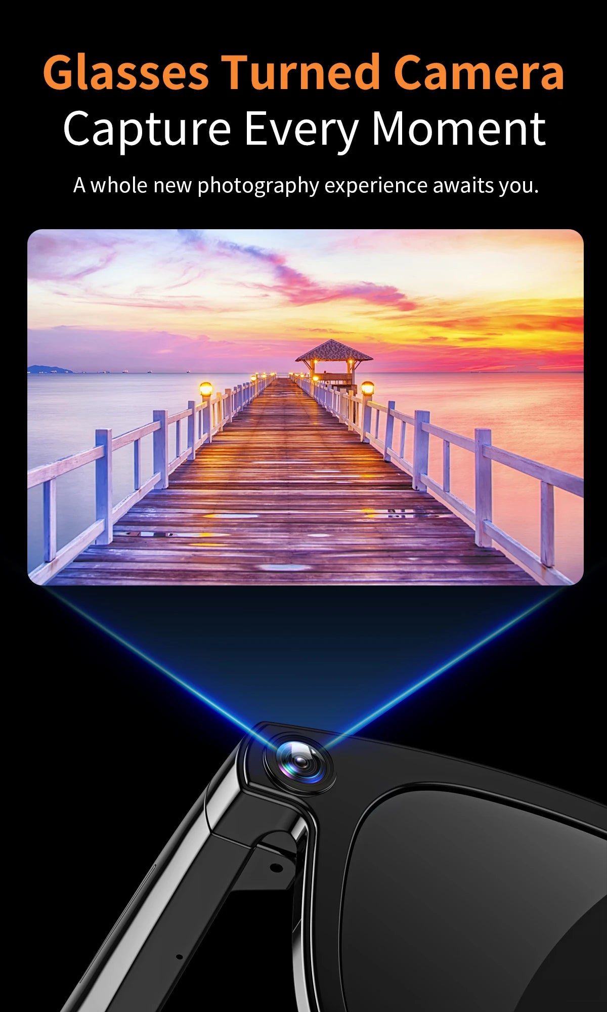 AI Smart Glasses V3 with 8MP Camera & ChatGPT. Features Bluetooth Call, Voice Wake-Up, Video Record & Music Play