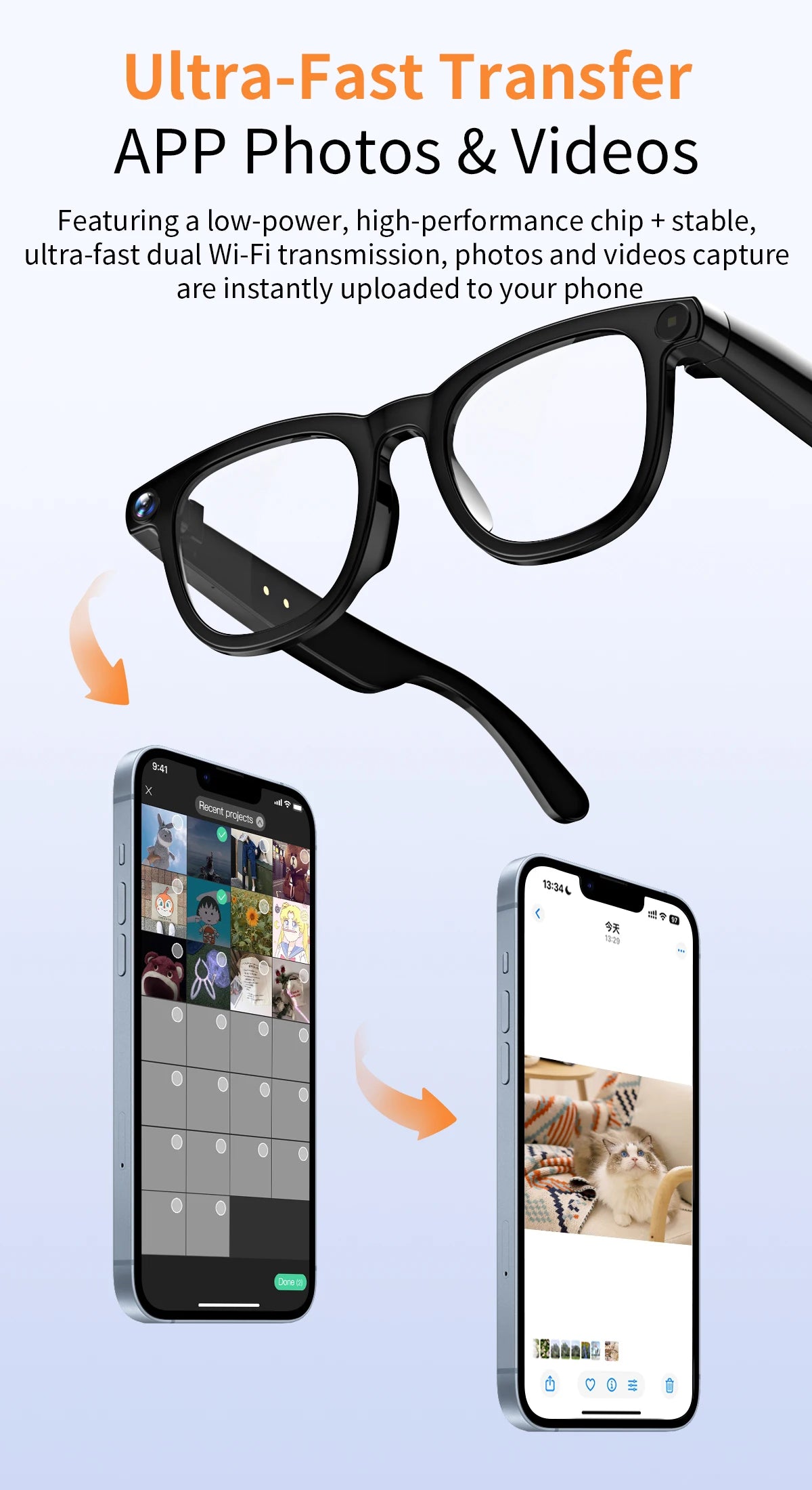 AI Smart Glasses V3 with 8MP Camera & ChatGPT. Features Bluetooth Call, Voice Wake-Up, Video Record & Music Play