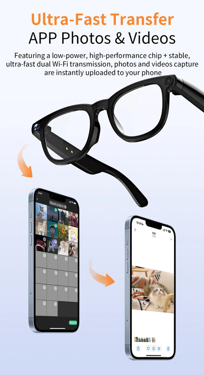 AI Smart Glasses V3 with 8MP Camera & ChatGPT. Features Bluetooth Call, Voice Wake-Up, Video Record & Music Play