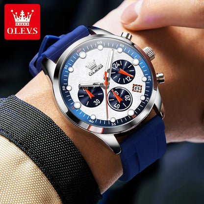 OLEVS 5602 Men Watch Silicone Strap Luxury Quartz Watch Classic HD Waterproof Luminous Chronograph TOP Business Dress Men Watch