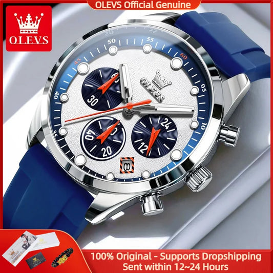 OLEVS 5602 Men Watch Silicone Strap Luxury Quartz Watch Classic HD Waterproof Luminous Chronograph TOP Business Dress Men Watch