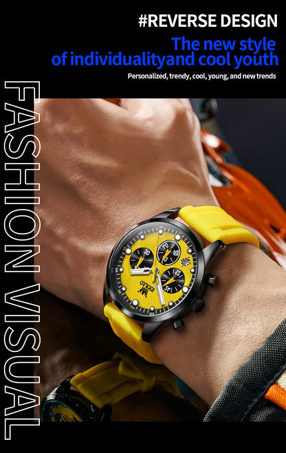 OLEVS 5602 Men Watch Silicone Strap Luxury Quartz Watch Classic HD Waterproof Luminous Chronograph TOP Business Dress Men Watch