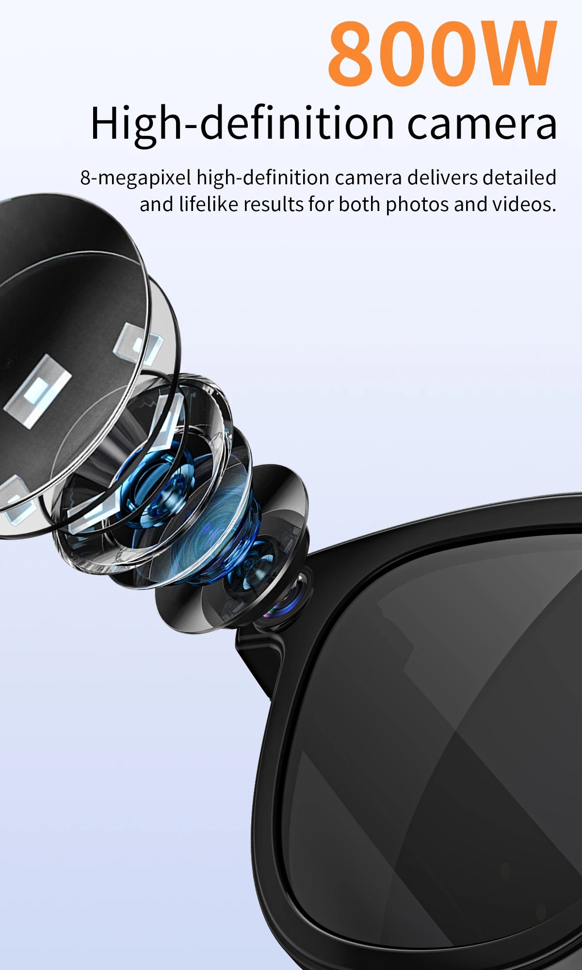 AI Smart Glasses V3 with 8MP Camera & ChatGPT. Features Bluetooth Call, Voice Wake-Up, Video Record & Music Play