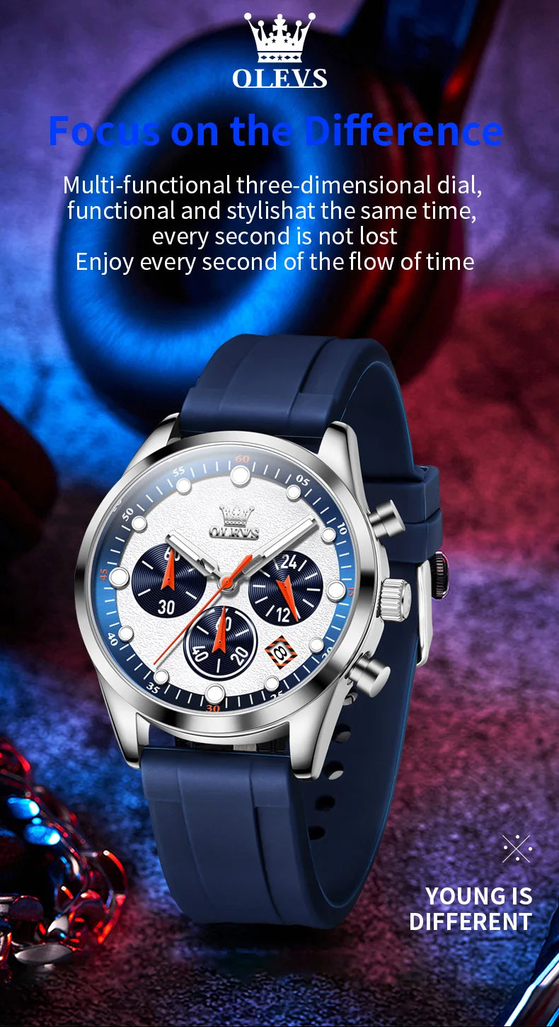OLEVS 5602 Men Watch Silicone Strap Luxury Quartz Watch Classic HD Waterproof Luminous Chronograph TOP Business Dress Men Watch