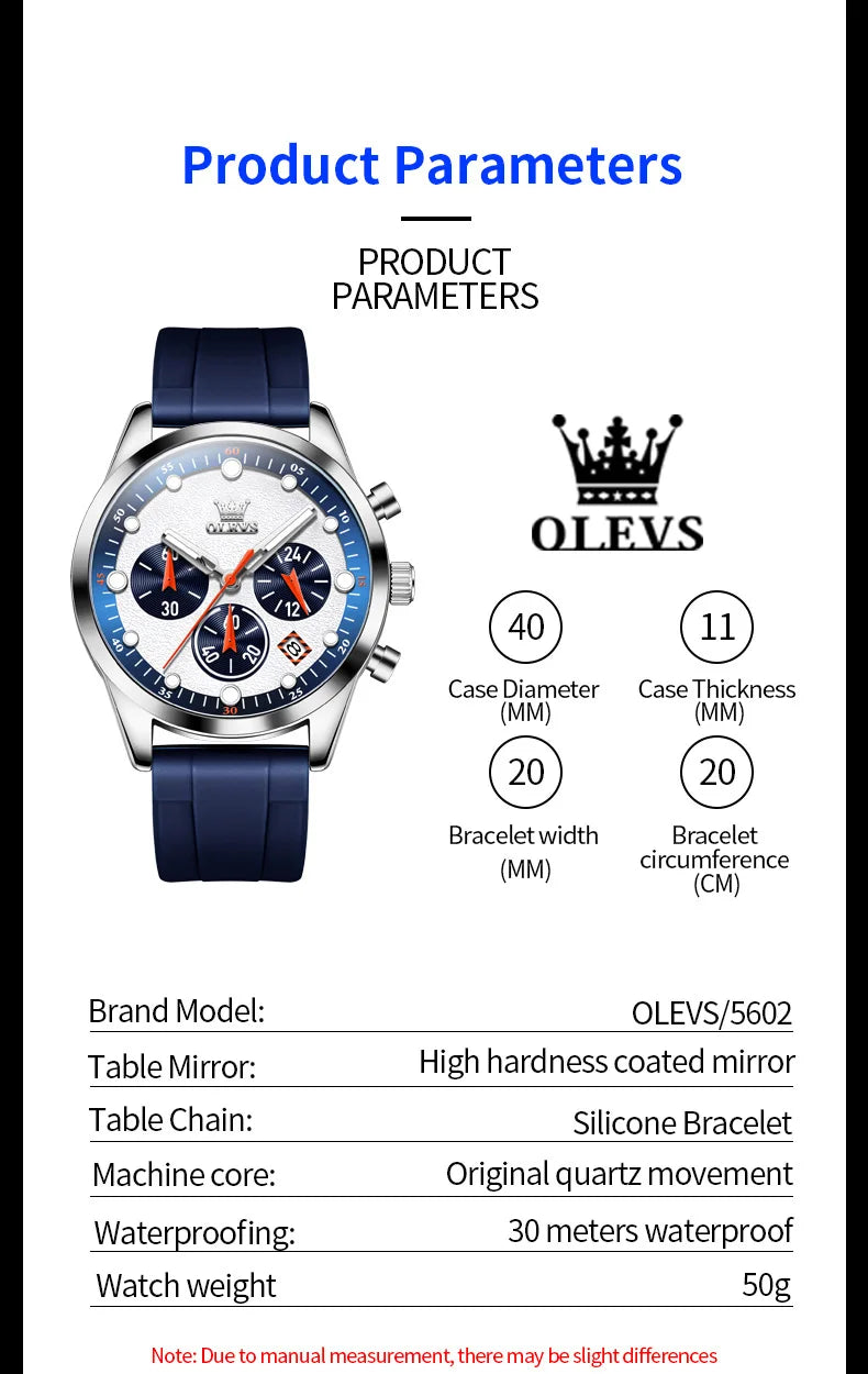 OLEVS 5602 Men Watch Silicone Strap Luxury Quartz Watch Classic HD Waterproof Luminous Chronograph TOP Business Dress Men Watch