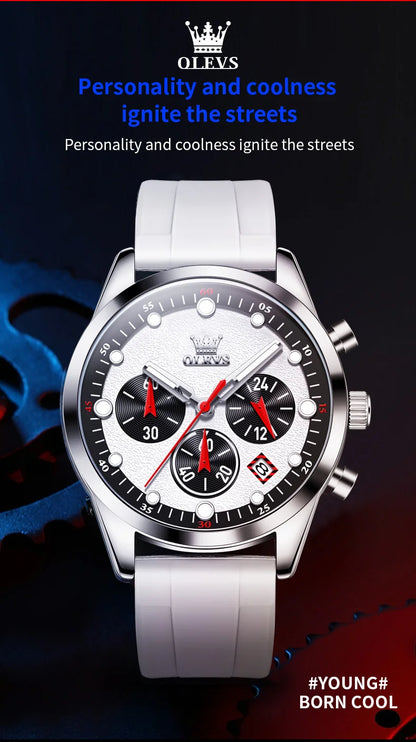 OLEVS 5602 Men Watch Silicone Strap Luxury Quartz Watch Classic HD Waterproof Luminous Chronograph TOP Business Dress Men Watch