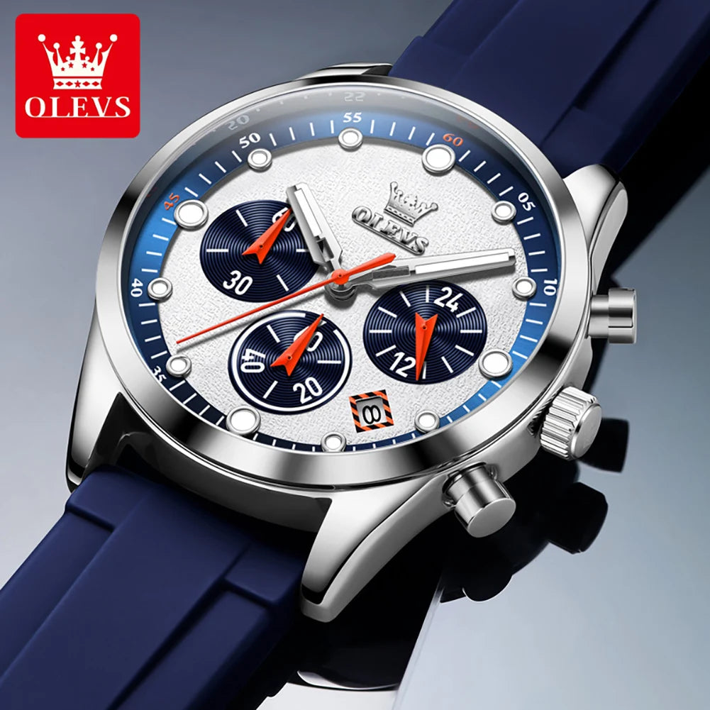 OLEVS 5602 Men Watch Silicone Strap Luxury Quartz Watch Classic HD Waterproof Luminous Chronograph TOP Business Dress Men Watch
