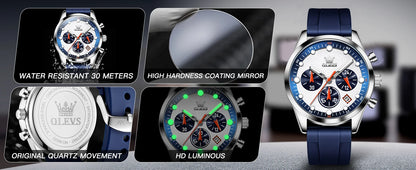 OLEVS 5602 Men Watch Silicone Strap Luxury Quartz Watch Classic HD Waterproof Luminous Chronograph TOP Business Dress Men Watch