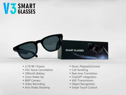 AI Smart Glasses V3 with 8MP Camera & ChatGPT. Features Bluetooth Call, Voice Wake-Up, Video Record & Music Play