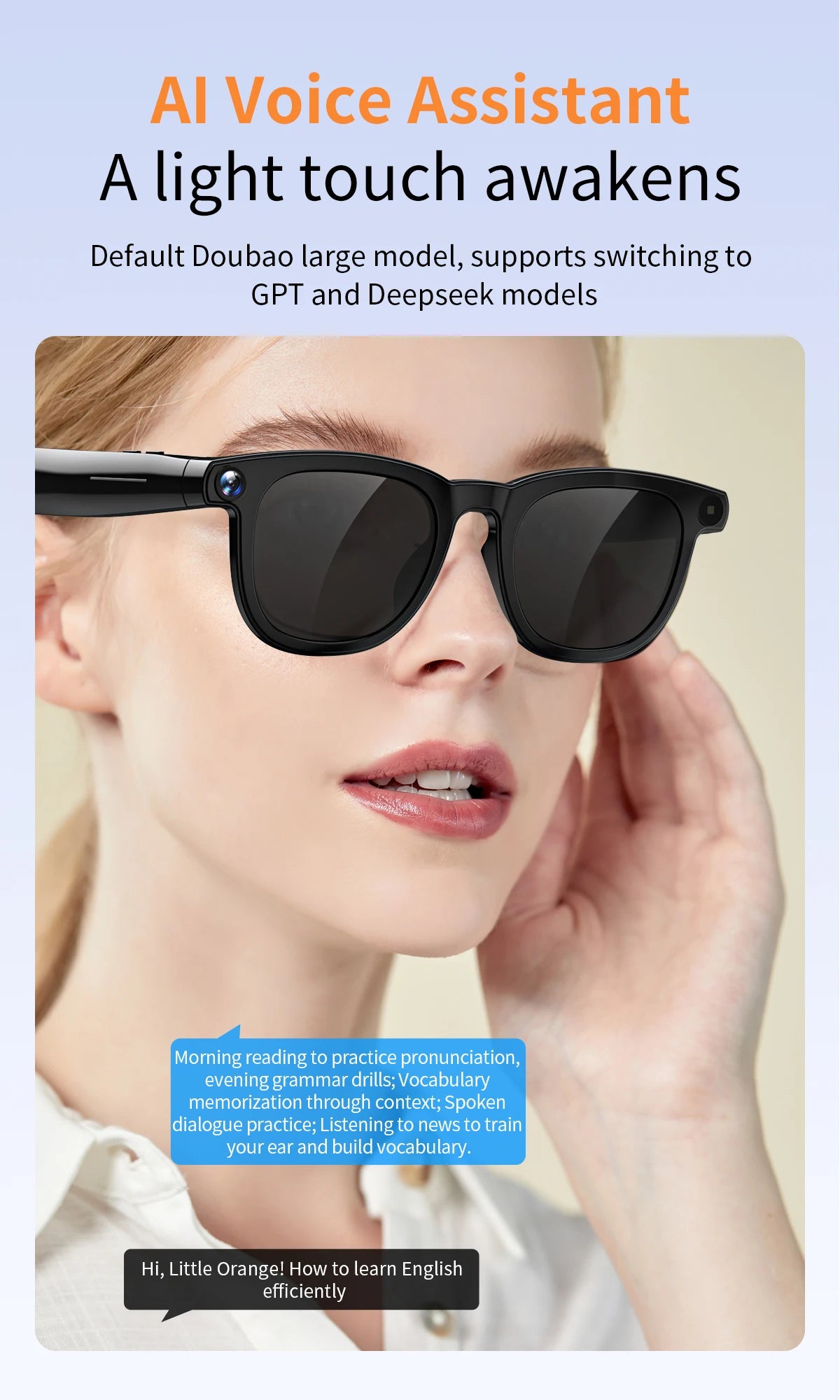 AI Smart Glasses V3 with 8MP Camera & ChatGPT. Features Bluetooth Call, Voice Wake-Up, Video Record & Music Play