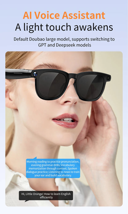 AI Smart Glasses V3 with 8MP Camera & ChatGPT. Features Bluetooth Call, Voice Wake-Up, Video Record & Music Play