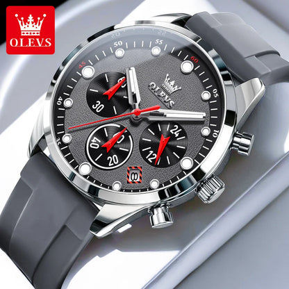 OLEVS 5602 Men Watch Silicone Strap Luxury Quartz Watch Classic HD Waterproof Luminous Chronograph TOP Business Dress Men Watch