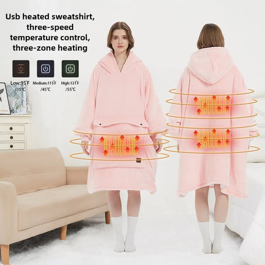 Oversized Wearable Blanket Hoodie with Sleeves Pocket Sherpa Fleece Blanket Sweatshirt Warm Thick Plush Heating Hooded Blankets
