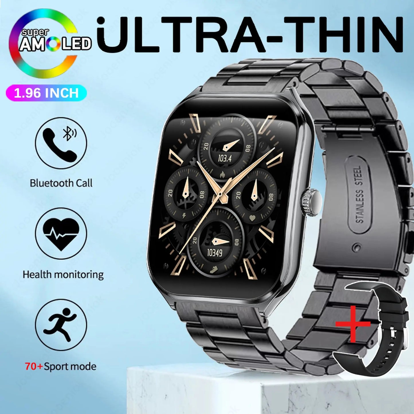 2025 New 7.5MM Ultra Thin Smart Watch Men 1.96"AMOLED Screen