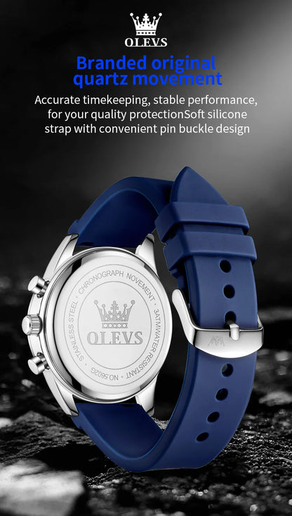 OLEVS 5602 Men Watch Silicone Strap Luxury Quartz Watch Classic HD Waterproof Luminous Chronograph TOP Business Dress Men Watch