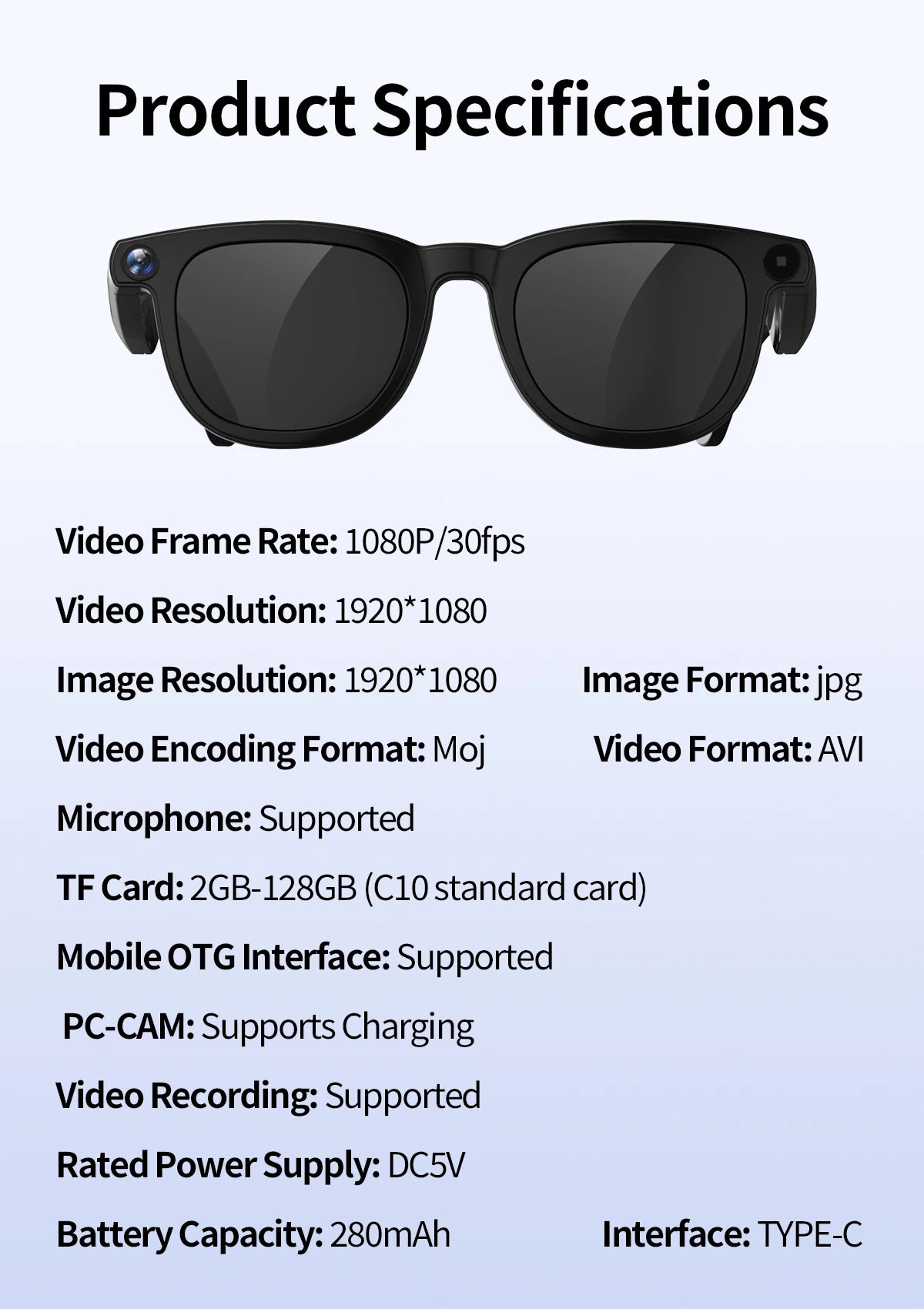 AI Smart Glasses V3 with 8MP Camera & ChatGPT. Features Bluetooth Call, Voice Wake-Up, Video Record & Music Play