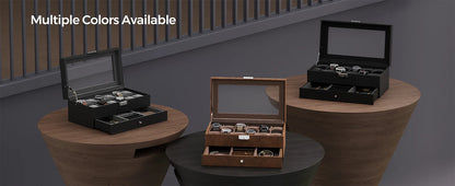 SONGMICS Lockable Watch Box 12-Slot with Glass Lid 2 Layers Watch Case with 1 Drawer for Rings And Bracelets Gift Idea