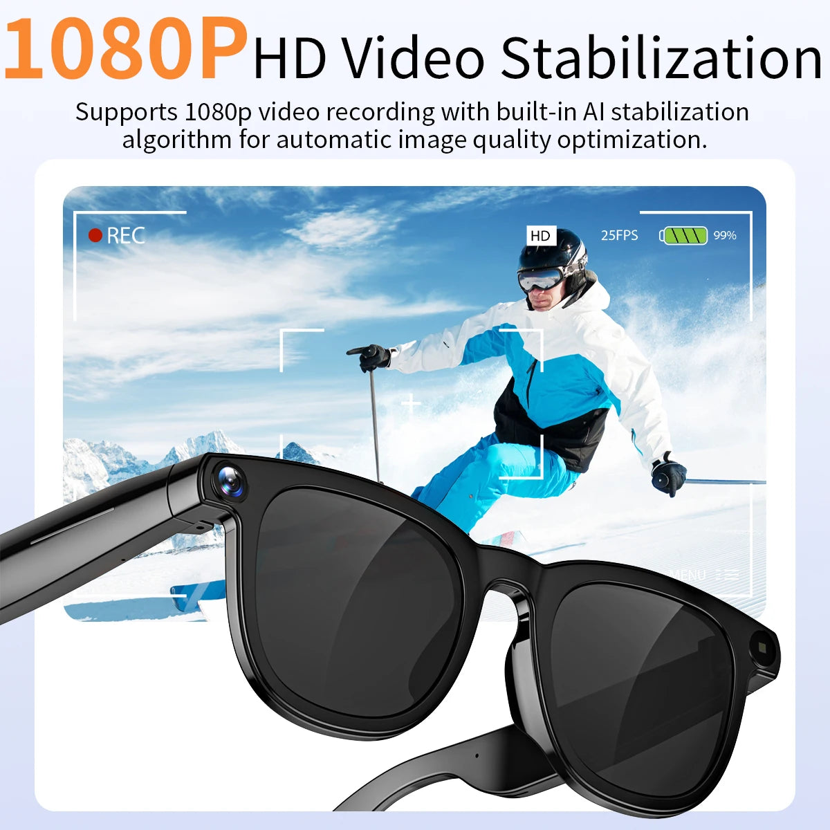 AI Smart Glasses V3 with 8MP Camera & ChatGPT. Features Bluetooth Call, Voice Wake-Up, Video Record & Music Play