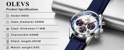 OLEVS 5602 Men Watch Silicone Strap Luxury Quartz Watch Classic HD Waterproof Luminous Chronograph TOP Business Dress Men Watch