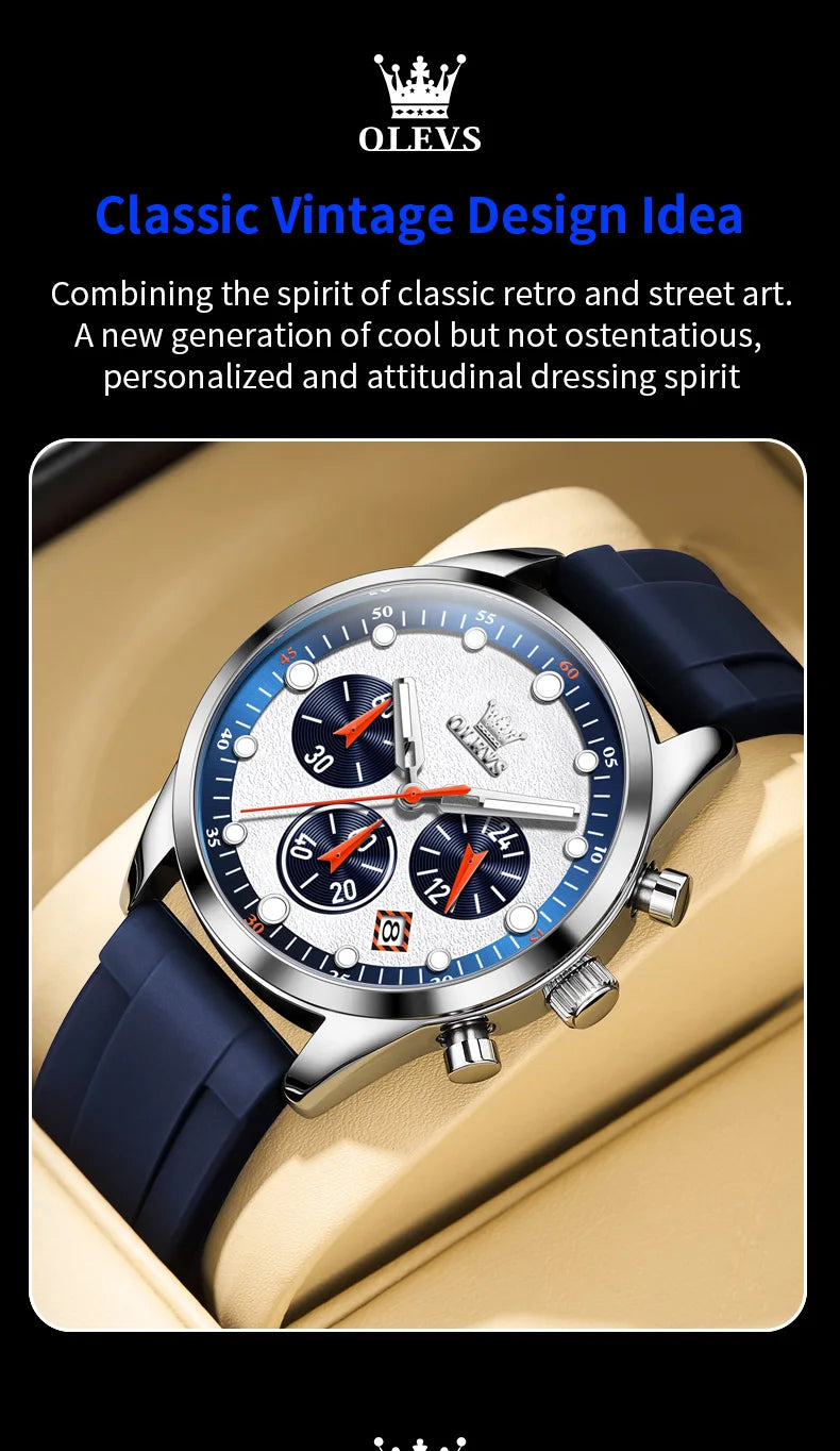 OLEVS 5602 Men Watch Silicone Strap Luxury Quartz Watch Classic HD Waterproof Luminous Chronograph TOP Business Dress Men Watch