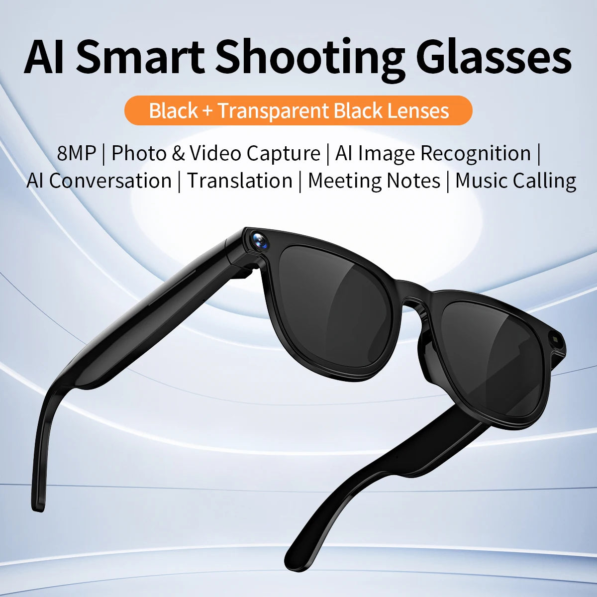 AI Smart Glasses V3 with 8MP Camera & ChatGPT. Features Bluetooth Call, Voice Wake-Up, Video Record & Music Play