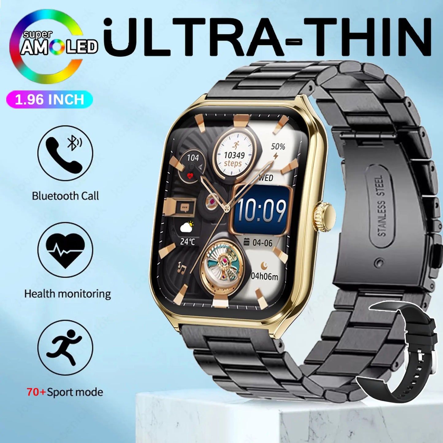 2025 New 7.5MM Ultra Thin Smart Watch Men 1.96"AMOLED Screen