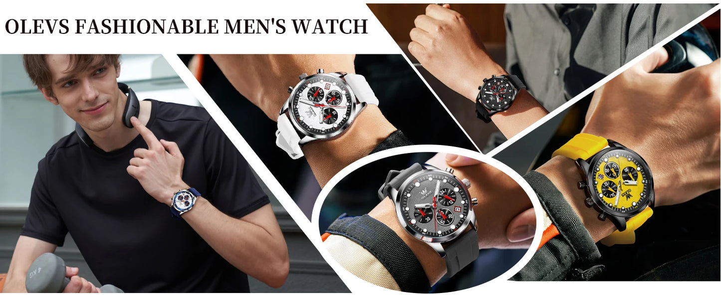 OLEVS 5602 Men Watch Silicone Strap Luxury Quartz Watch Classic HD Waterproof Luminous Chronograph TOP Business Dress Men Watch