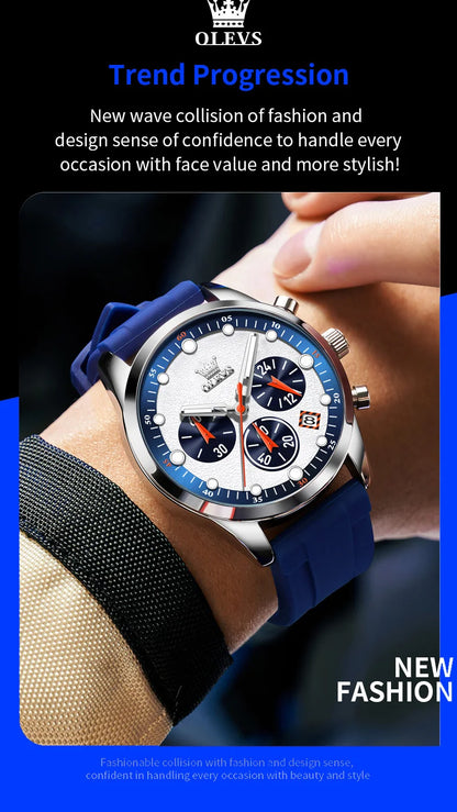 OLEVS 5602 Men Watch Silicone Strap Luxury Quartz Watch Classic HD Waterproof Luminous Chronograph TOP Business Dress Men Watch